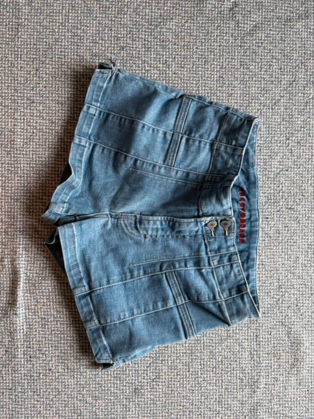 Light Wash Denim Cargo Shorts with Panel Details, Women’s M